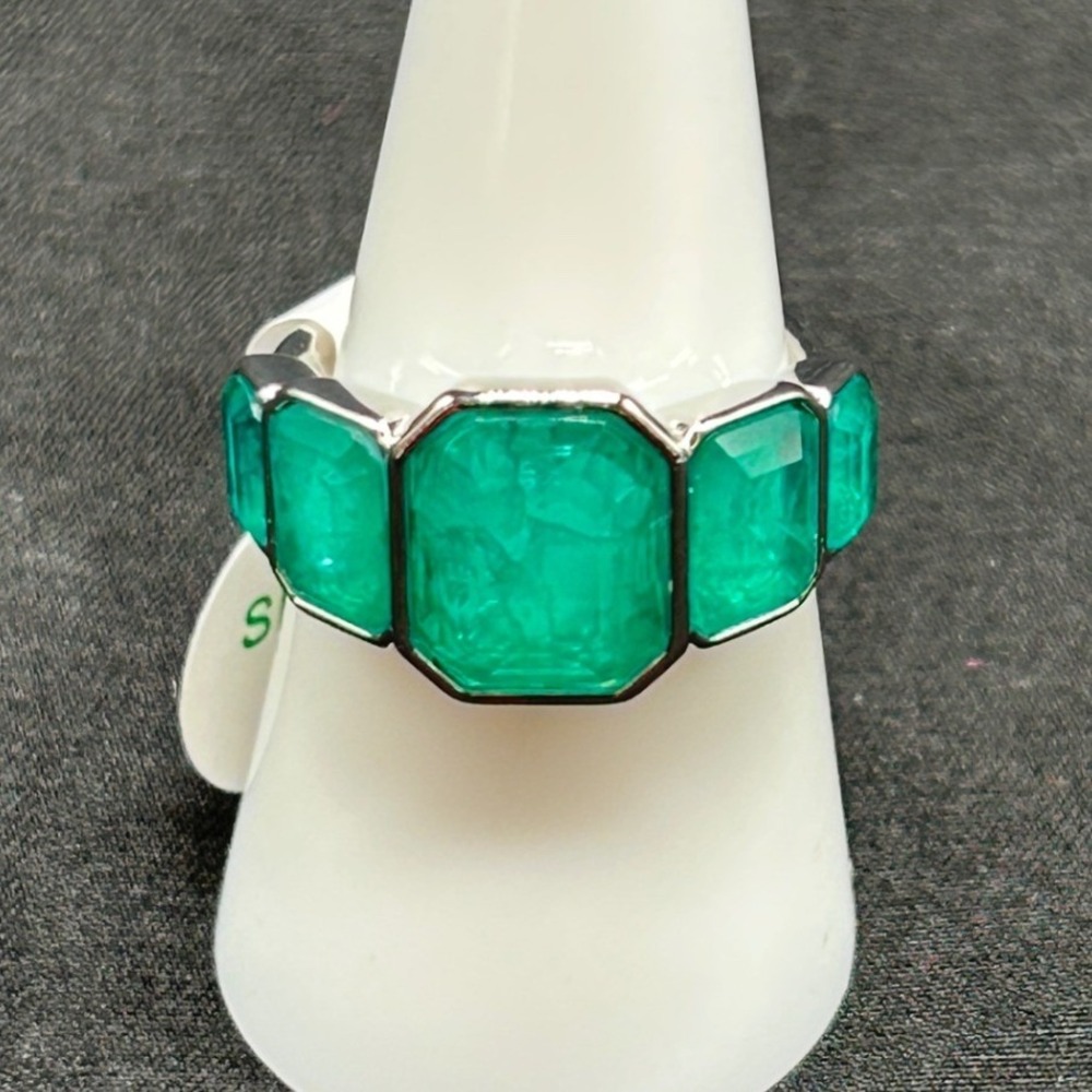 Bomb Party Windows To Eternity Ring RG61321‎ Lab Emerald Quartz Rhodium Size 8